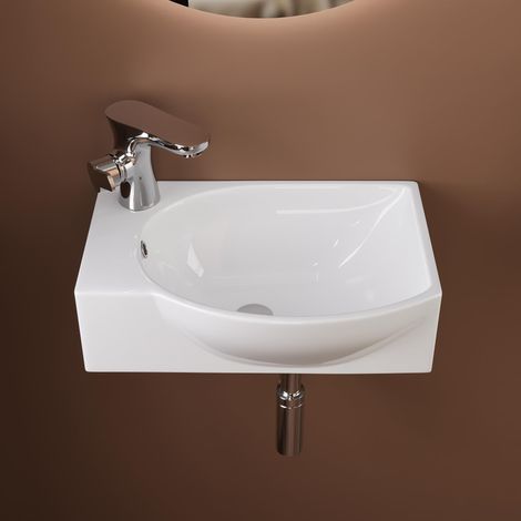 Lavabo Mural en Céramique avec Trop-Plein,40x28x14.5cm (1/5)