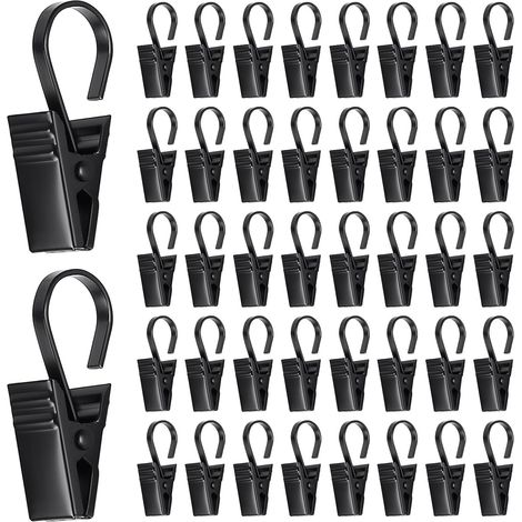 60 Pièces Pince Rideau Clips en Métal en Acier Inoxydable avec Crochets pour Rideaux Attache Photo Douche Douche et de Fenêtre, Noir (1/5)