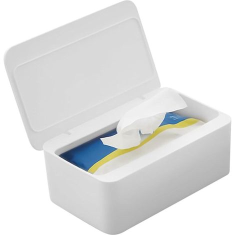 Soporte para toallitas húmedas - Caja de almacenamiento reutilizable - Higiénica - Conserva la humedad - 19 x 12 x 7,5 cm - Blanco (1/5)