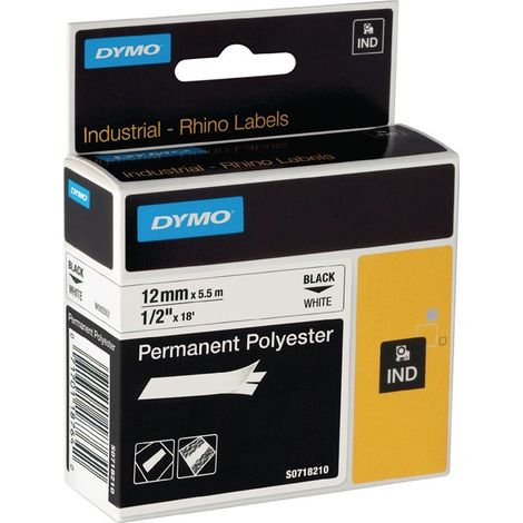 Nastro per scrivere Tape-W.12mm Tape-L.5.5m Nastro permanente in poliestere nero su bianco (Per 5)