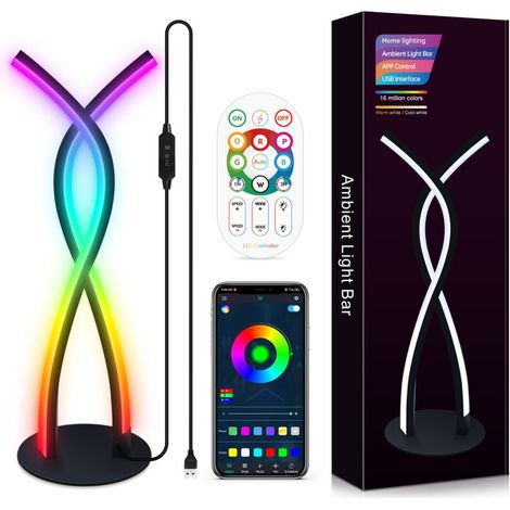 Lampe de Chevet LED RGB Blanc Chaud, Lampe Décorative en Métal Ambiance Lampe de Table, Lampe de Muit Dimmable avec Synchronisation Musicale, Contrôle d'application, pour Bureau Salon Table