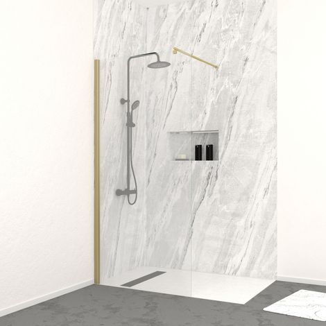Parete doccia 90x200 cm - Vetro temperato 8 mm - Finitura oro spazzolato - FREEDOM 2 GOLD