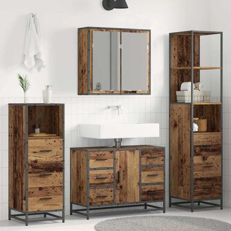 Juego de muebles de baño 4 pcs Madera vieja 80 x 33 x 60 cm