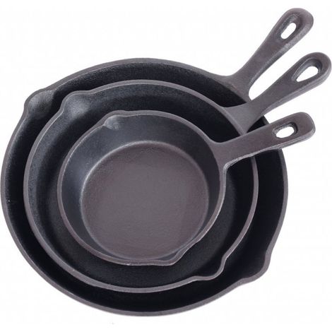 Oypla Set of 3 Cast Iron Non Stick Skillet Frying Cooking Pans