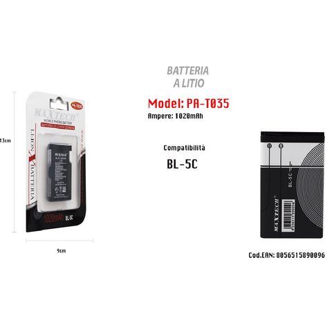 Trade Shop - LITHIUMAKKU KOMPATIBEL MIT BL-5C HANDY SMARTPHONE MAXTECH 1020MAH PA-T035 -