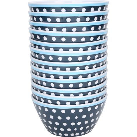 Lot de 12 bols à salade, bols de service pour fruits, soupes et autres aliments, vaisselle pour la maison et les restaurants, à pois bleu foncé (1/5)