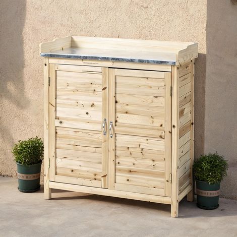 Meuble de rangement de jardin en pin massif avec plan de travail (1/5)
