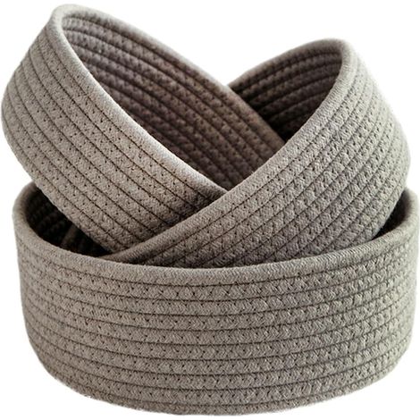 Lot de 3 petits paniers de rangement en corde de coton gris tissés pour bureau, décoration ronde, paniers en corde de coton, plateaux pour entrée, bijoux, jouets, clés
