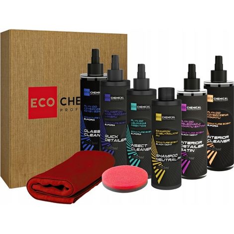 Kit de cosm茅tica para detailing de coche 6x200ml + microfibra + aplicador (1/5)