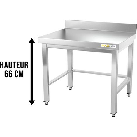 Table de travail en inox soubassement 800 x 700 mm adossée avec renfort PREMIUM - GOLDINOX (1/4)