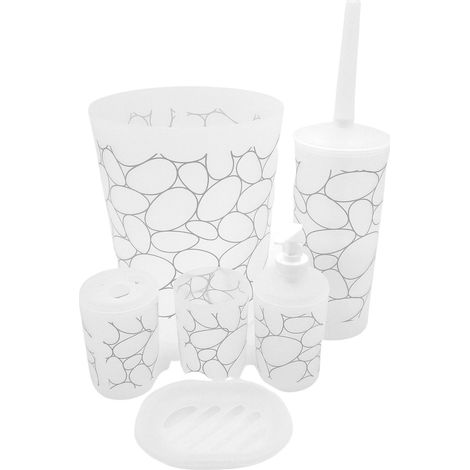 Badezimmer-Set Toilettenbürste Seifenspender Zahnputzbecher Seifenschale - Kreise