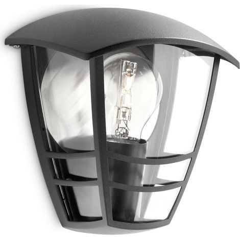 Philips – Applique extérieure noire Creek 1x60W – Aluminium IP44 résistant aux intempéries – Culot E27 pour ampoule LED – Installation murale facile