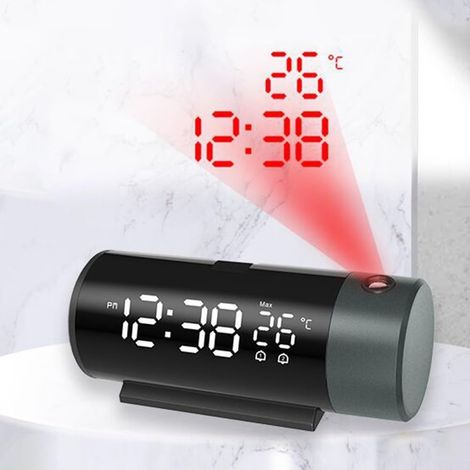 Horloge à projection USB rechargeable avec double réveil électronique (1/5)
