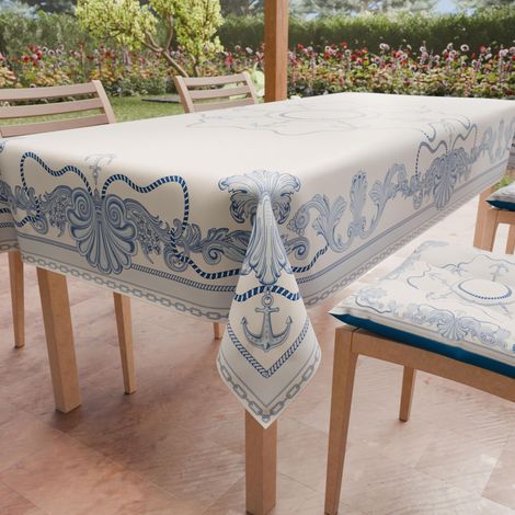 Nappe Anti-Taches Rectangulaire (140 x 360 cm) Couvre-Table de Cuisine, Motif Ancre, X18 Places, 100% fabriquée en Italie (1/5)