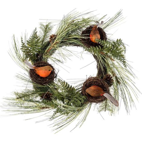 HOMESCAPES Artificial Christmas Wreath with Robins Nests, 16 Inch (1/3)