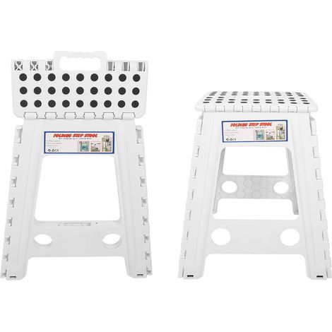 Tabouret Pliable Antidérapant Renforcé en Plastique Portable Léger pour Adultes Chaise Petite (Noir à Points Blancs) 29x22x45cm (1/5)