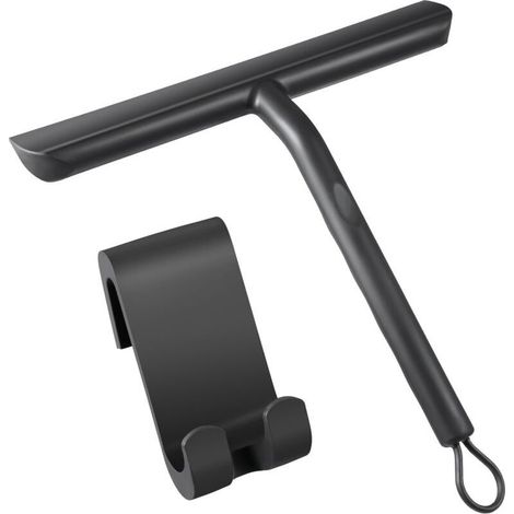 Shower Squeegee, Streak-Free Cleaning for Glass Doors, Bathroom Squeegee with Holder - 21cm Black, Silicone Squeegee for Car Windows, Mirrors etc. (1/5)