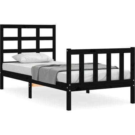 Maison Exclusive - Massivholzbett mit Kopfteil Schwarz (1/5)