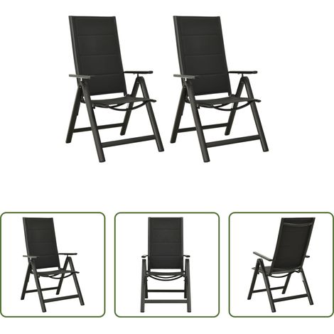 Chaise de jardin extérieur - Chaises pliables de jardin lot de 2 Textilène et aluminium Noir (1/5)