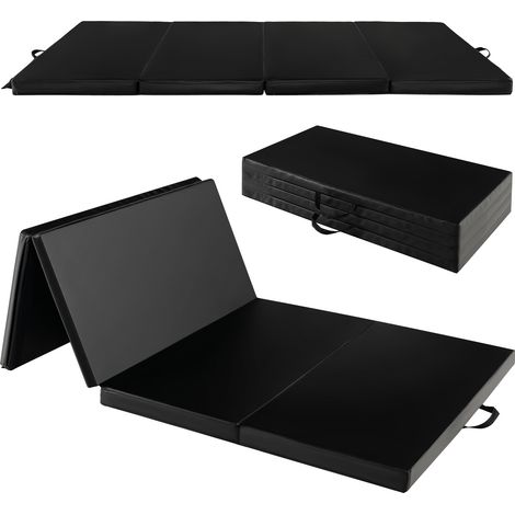 Folding Gymnastics Mat with Carry Handles and Sweatproof Detachable PU Leather Cover-Black (1/5)