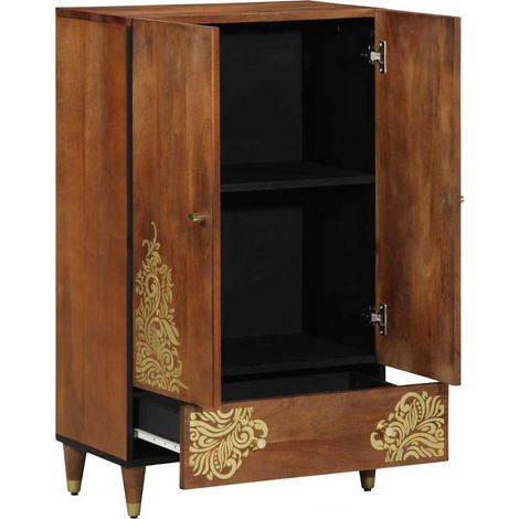 Meubles de Rangement，Haut Armoire Marron 60 x 33,5 x 100 cm Bois de manguier massif CFW550475 (1/5)