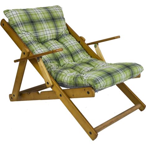 Poltrona Relax 3 Posizioni in Legno con Cuscino Imbottito Verde