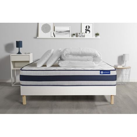 Ensemble matelas sommier Actilatex ergo 140 x 190 cm 2 oreillers et couette Latex et mémoire de forme - Couleur : Blanc (1/5)
