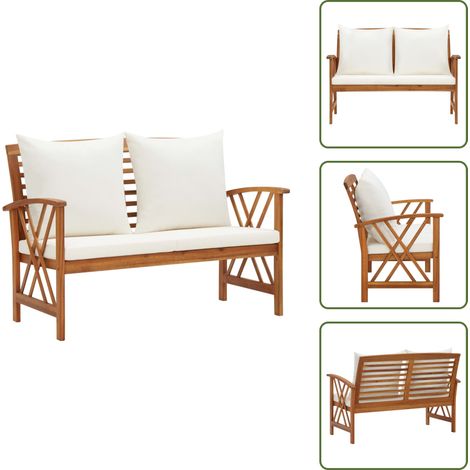 The Living Store Panca da Giardino con Cuscini 119 cm in Massello Acacia - Panca in legno