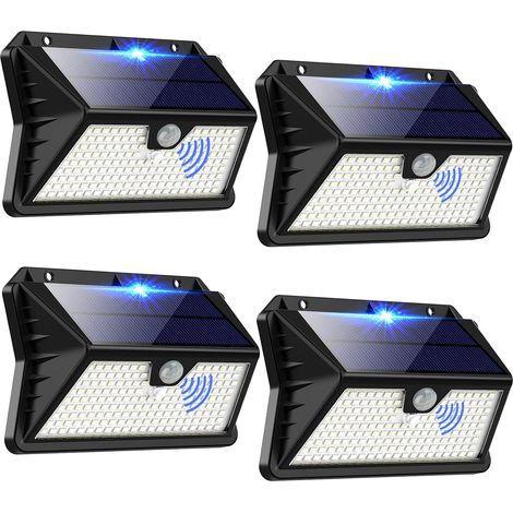 Lampe Solaire Exterieur , 【4 Pack】3 Modes Projecteur Led Eclairage Exterieur Avec Detecteur, 283 LED Spot Solaire Exterieur IP65 Etanche Lumiere Eclairage Solaire Exterieur pour Jardin, Garage, Patio (1/2)