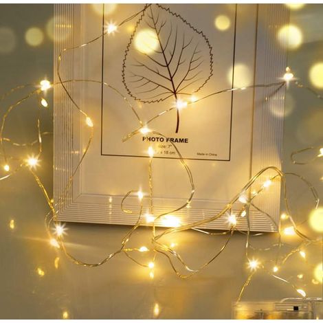 Guirlande LED blanc chaud 5m 50 LED, fil micro lumineux pour déco Noël, fête, jardin, mariage, Halloween, fonctionne avec piles AA, décoration festive extérieure et intérieure (1/5)