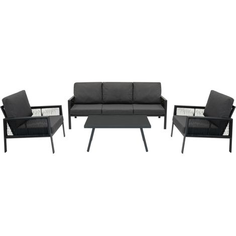 Monster Shop – Aluminium 4 piece garden sofa set – 3-seater & 2 armchairs – Weather-resistant cushions – Protective rain cover included (1/5)