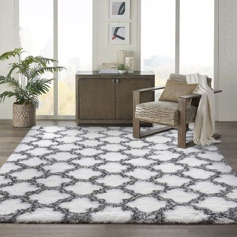 Shaggy rug for bedroom and living room, thick color gradient, non-slip, soft and fluffy, comfortable rectangular shape (white, 50160 cm) (1/4)