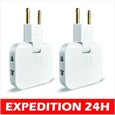 Multiprise - LOT 2 Prises - 3 Connexion Pivotante 180° - Matériau Ignifuge - Compacte (1/5)