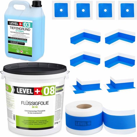 LEVEL+ Dichtset für Duschabdichtung Bad Dichtband Flüssigfolie 20kg SET326 (1/4)
