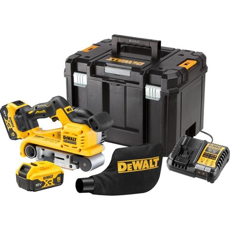 DeWALT DCW220P2 18V XR Brushless Cordless Belt Sander, 2 x 5Ah Batteries, Charger & TSTAK VI Case