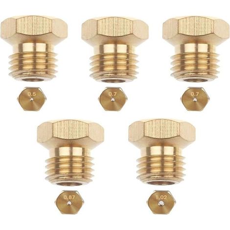 Paquet de 5 Gicleur gaz Butane Universels, 1x0,5, 2x0,7, 1x0,87, 1x1,02 injecteur gaz butane Gicleur Bouteille Kit de Conversion, GPL Bouteille Gicleur Brûleur pour Cuisinière à gicleur gaz bouteille (1/5)