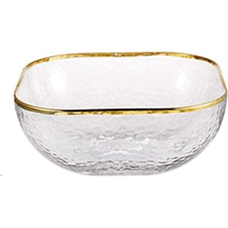 Saladier de fruits - Coupe à dessert en verre transparent - Vaisselle nordique - Carrée - Bordure dorée - Idée cadeau - Service de trois pièces (1/5)