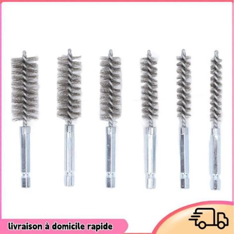 6 Brosse d'alésage, Acier, Double torsion, 4 pouces, Pour rouille et saleté, Atelier et maison (1/5)