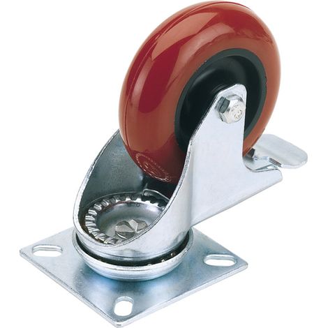 Draper 100mm Dia. Swivel Plate Fixing Polyurethane Wheel with Brake - S.W.L. 125Kg (65519) (1/5)