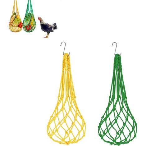Mangeoire suspendue pour poules (2 pièces), filet à légumes pour poules, support à fruits pour volailles avec crochets (1/5)