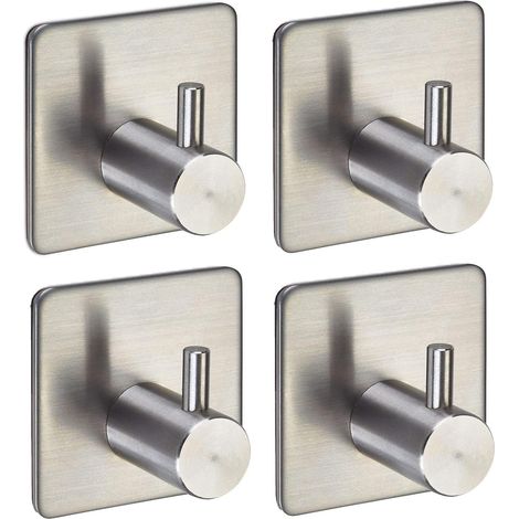 Lot de 4 Patères Murales Carrées Autocollantes Sans Perçage - Crochets en Acier Inoxydable Brossé pour Serviettes (1/5)