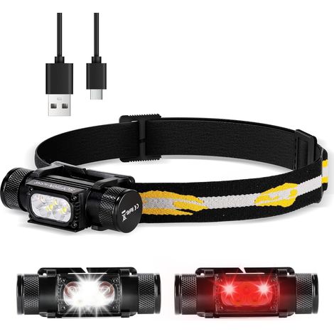 Lampe frontale rechargeable LED - Super lumineuse avec 1500 lumens, 5 modes de lumière rouge et blanche, chargement USBC, lampe frontale étanche IP68, avec longue autonomie pour le camping