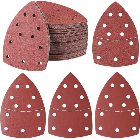 100 Pièces Papier Abrasif pour Ponceuse Triangles de ponçage 11 Trous pour ponceuse multi 40/80/120/240/400 Grain pour Ponçage et Polissage (1/5)