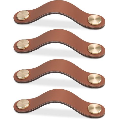 4er-Set Möbelgriffe aus Leder, Schranktürknöpfe, Schubladengriffe aus Kunstleder, Vintage-Möbelgriffe für Schränke, Kommoden, Küche, Badezimmer (Hellbraun, 96 mm) (1/5)