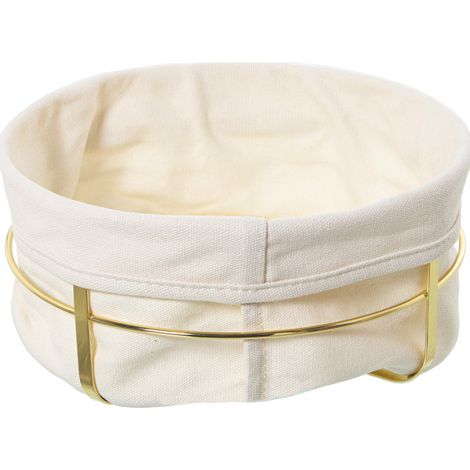 Corbeille à pain ronde en métal doré et intérieur en coton blanc (1/3)