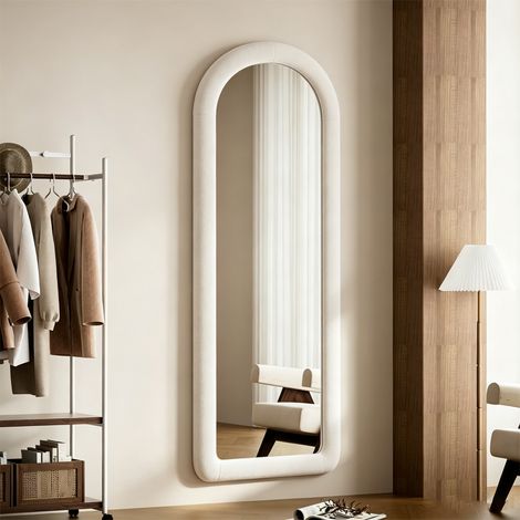 VASIEN – Miroir de sol arche pleine longueur 160x50 cm blanc,cadre rembourré en flanelle,pose au sol,fixation murale ou adossé,pour salon, chambre et dressing