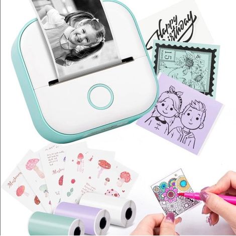 Mini impresora térmica portátil，Mini impresora térmica T02，Etiquetas adhesivas，Mini impresora Bluetooth，Ideal para registros de estudio (1/5)