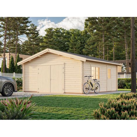 Garage en bois  Roger 27,7 m2 porte bois Naturel (1/5)