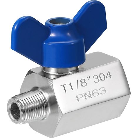 Mini Vanne à Bille 1/8" Filetage NPT Mâle/Femelle, Vanne d'Arrêt en Acier Inoxydable 304 pour Eau Huile Gaz Plomberie, Argent (1/5)
