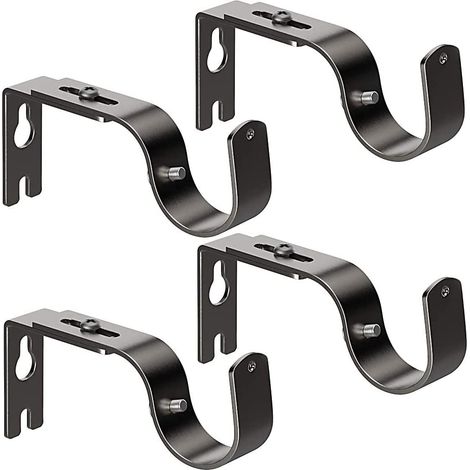 Set mit 4 verstellbaren, robusten Gardinenstangenhalterungen – Schwarz – mit Schrauben (1/3)